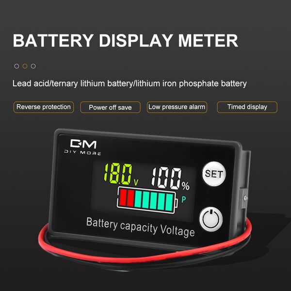 DM 6133A LCD Capacità della batteria Indicatore di temperatura allarme DC 8V-100 V Lead Acid Lithium LifePO4 Voltmeter Tensione Gasso di tensione 12V 24V