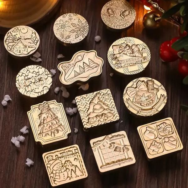 Feliz Natal Snowflake rena Seal selos de cera Brass de cobre para disputa de gabinete DIY Decoração de envelope de vedação de cera