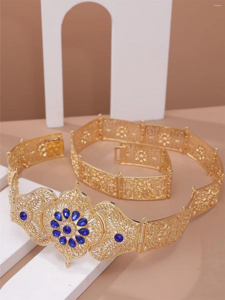 Kemerler Fas Kaftan Düğün Takı Zincirleri Gelin için Altın Renkli Renestone Vücut Türk Arap Elbise Kemer