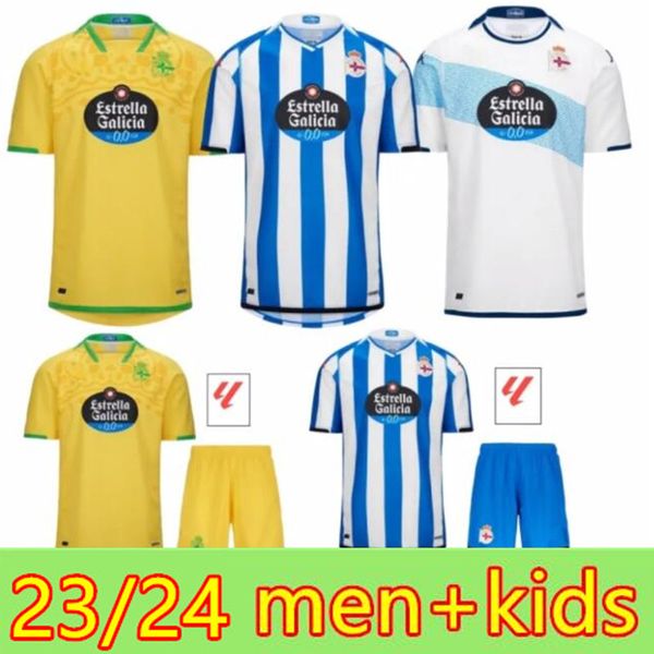 2024 Homens + Crianças Deportivo La Coruna Futebol Jerseys 23 24 Coruna LUCAS D.VILLARES BARBERO DAVO YEREMAY CAYARGA Home Away Camisa de Futebol Manga Curta Terno