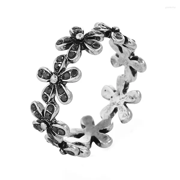 Mit seitlichen Steinen K's Gadgets Vintage-Blume, versilbert, Ringe für Frauen, Strass, Zirkonia, Hand offener Fingerring, Party-Schmuck