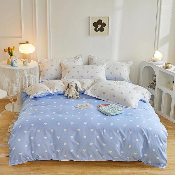 Set di biancheria da letto lavate con piumino spazzolato copertura piumino fogli piatti cuscino leggero testo morbido per la casa comfort el chic classico ragazzi