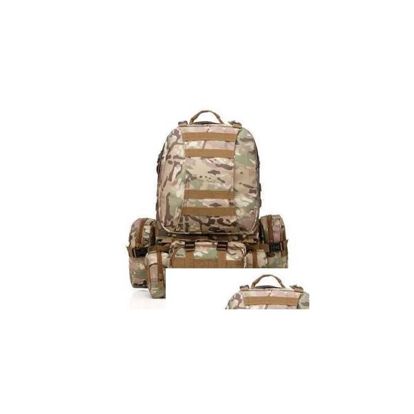 Outdoor -Taschen 50L Militärtaktischer Rucksack 4 in 1 Rucksack -Beutel Molle Cam Wanderung Klettern Travel Armee Mtifunktion Drop Lieferung Sport OT0FZ