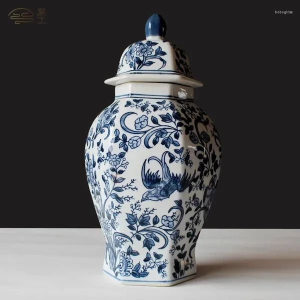 Vasos vaso de cerâmica moderno estilo chinês armazenamento jar decoração azul e branco sala de estar entrada antiga prateleira retro 1 pc