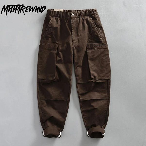 Pantaloni da uomo stile giapponese cargo uomo streetwear gioventù cotone largo comodo elastico in vita pantaloni marroni pantaloni alla moda