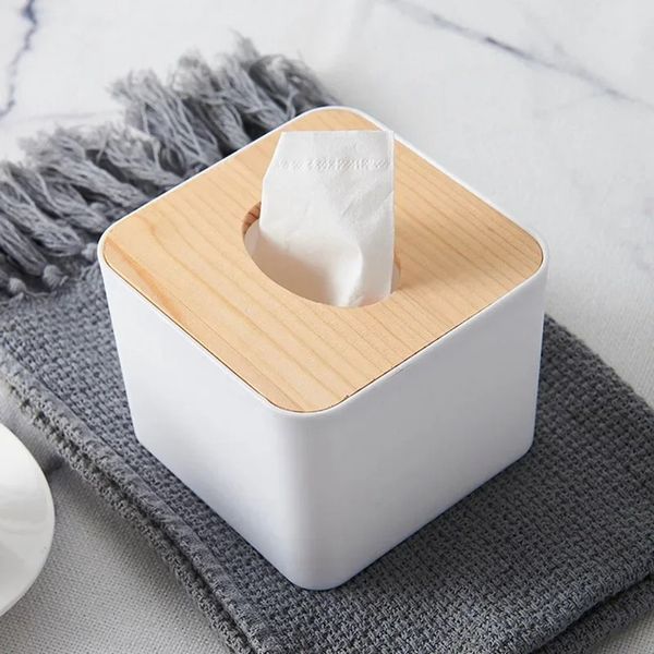 Tissue Box Holzabdeckung Toilettenpapierbox Massivholz Serviettenhalter Hülle Einfacher stilvoller Tissue -Papierspender Heimatwagen Organizer