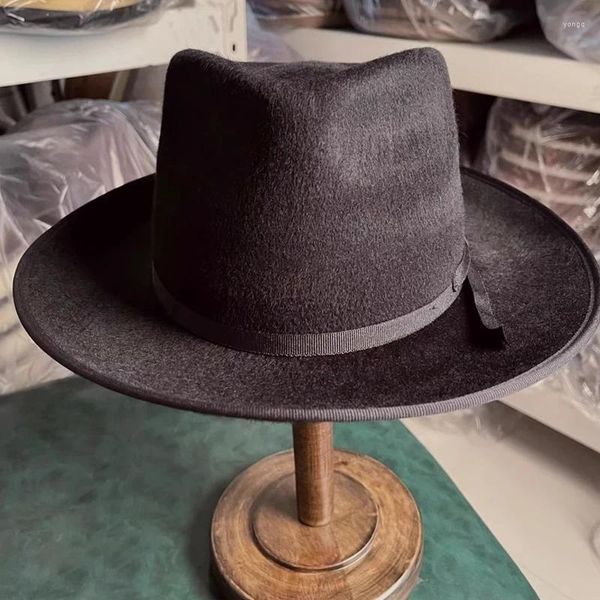 Boinas de boinas de marca artesanal Design de chapéus de fedora ampla para homens mulheres lã Feltable Felt Panamal Rancher Hat Withbrown Color