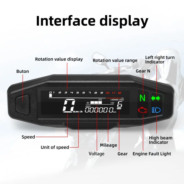 Speedometro universale Digital Motorcycle Meter contachilometri RPM Misuratore di carburante LCD Digital Curreno Luce di segnale per tutto il motore