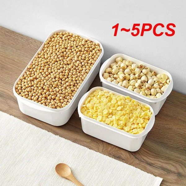 Speicherflaschen 1-5pcs Lebensmittelboxbehälter mit Deckelmikrowellenofen Heizung Bento Canisters Küche Arbeit Weiß