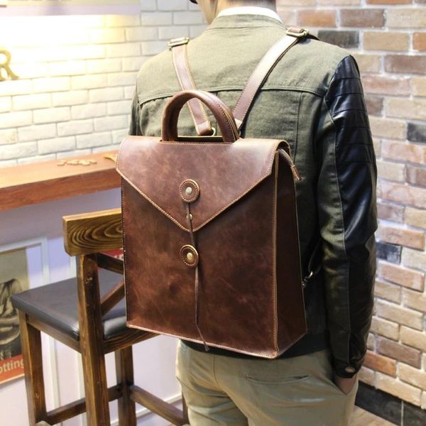 Rucksacks englischer Stil Verrückter Pferd PU Leder Vintage Fashion School Rucksack Schüler Laptop Satchel und