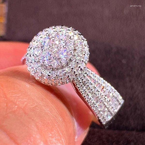 Anéis de casamento huitan temperamento doce acessórios feminino anel completo pavimentado brilhante cz pedra arco em forma projetada senhora moda jóias