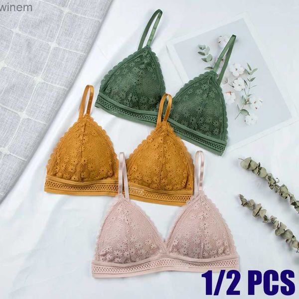 Calcinha feminina 1/2pcs Bra de renda feminina sem anel de aço de beleza de belo baú confortável Daisy sutiã elástico Triângulo de copo de copa íntimo