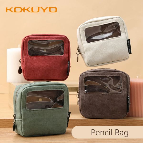 Bolsas 1pc kokuyo caneta saco com janela uma pequena série especial retro design lápis case saco cosmético bolsa para meninas