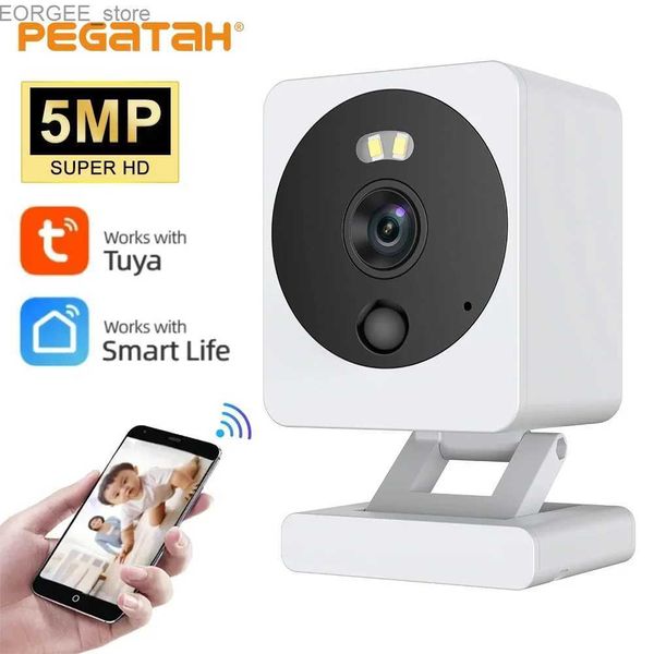 Outras câmeras CCTV PEGATAH TUYA Câmera Wi -Fi 5MP Monitor de bebê Smart Life Home Outdoor Color Night Vision sem fio CCTV Bidirecion