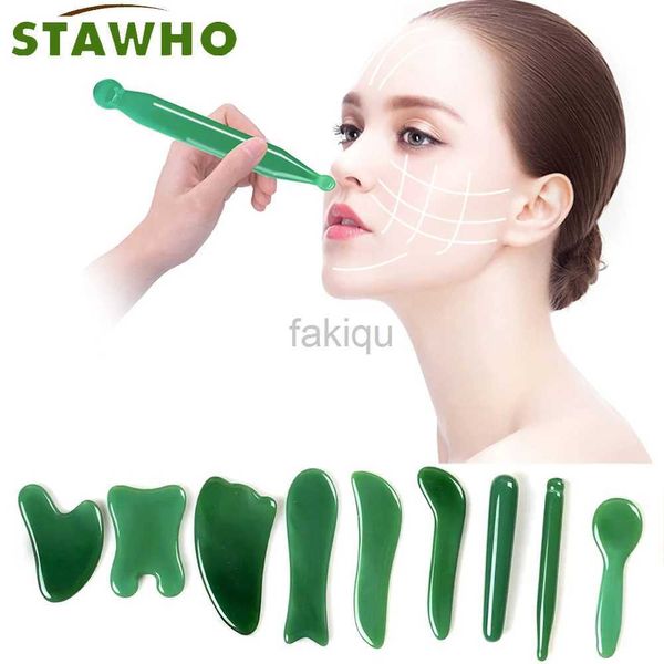 Massage Stones Felsen 1pcs Natural Jade Gesicht Massagegerie Gua Sha Stone Face Guasha Masaje Gesichtsbrett Akupoint Eye Care Spa Massager Werkzeug Massage Visage 240403