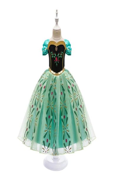 Abito da principessa per ragazza Snow Queen 2 Manica corta Fiocco di neve Fascia Cosplay Costume operato Halloween Spettacolo Abiti da festa Bambini Verde 5907773