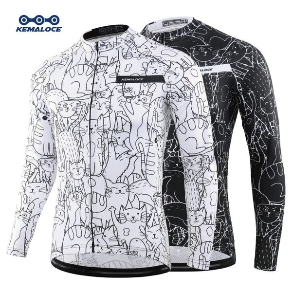 Jersey de ciclismo Kemaloce Mangas compridas homens mulheres Jersey White Jersey Bicycle Sirt Team Bike Wear Summer Premium Cycle Roupos240328