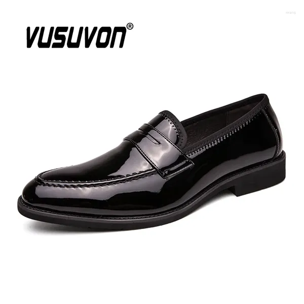 Sapatos casuais penny mocassins homens confortáveis deslizamento em couro pu moda preto azul festa formal negócios tamanho grande