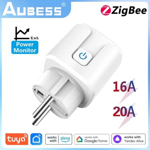 Define o soquete Smart Smart Aubess 16/20A UE ZigBee Smart Plug Função de tempo Controle de voz App Smart Life Controle remoto Soquetes inteligentes
