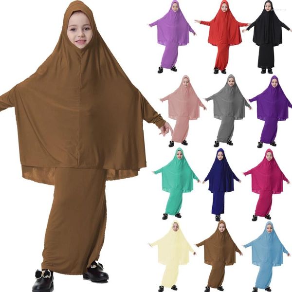 Ethnische Kleidung muslimische Kinder Mädchen Kleid zwei Stücke Set Abaya Hijab Schal Rock Islamisch arabische Gebet Kaftan Robe Eid Ramadan Khimar Burqa