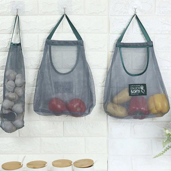 Bolsas de armazenamento de grande capacidade pendura de cozinha pendurada em malha de malha de fins vegetal acessórios para suporte de garagem