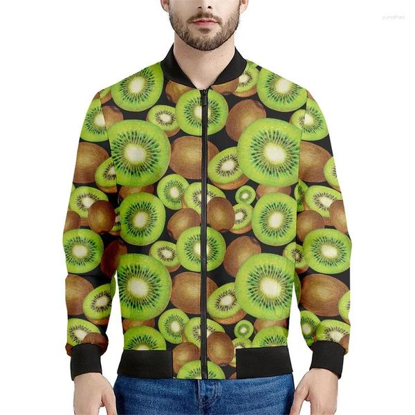 Giacche da uomo simpatico kiwi grazioso uomo uomo 3d stampato di frutta fruits kids tops cool street bomber con cerniera a manica lunghe maniche