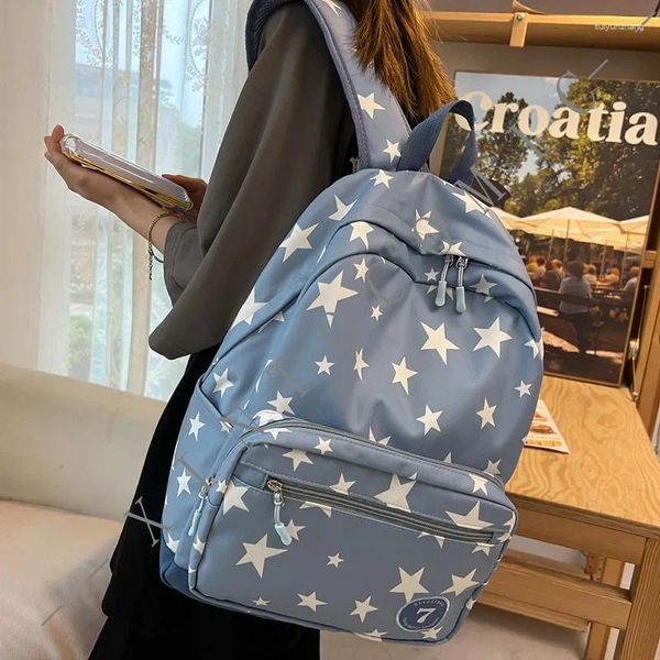 Backpack Fresh e Sweet com Five Point Star Imprimindo Harajuku College Ins Style Style Secundário Estudante da Escola Secundária