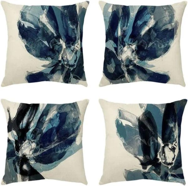 Almofada capa floral azul aquarela decoração de flores casa doce decoração de linho Sofá de cama