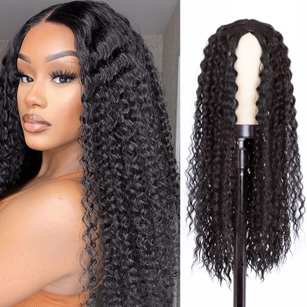 Wigs Fensi 28 polegadas de 28 polegadas longa parte do meio afro perucas cacheadas para mulheres negras Partido de alta temperatura de alta temperatura peruca sintética