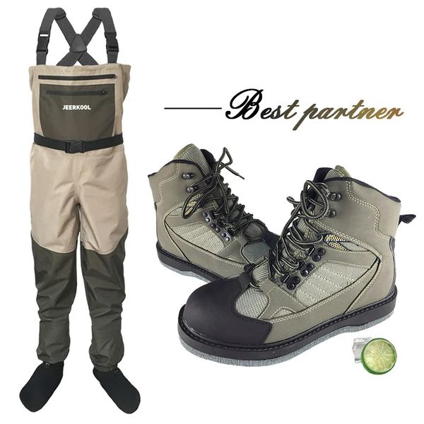 Jeerkool Fly Fishing Waders Scarpe Waders Pesca Scarpe per guado pantaloni Stivali da pesca Aqua Set Sports Sports Waders Felt Sole Hunt 240320