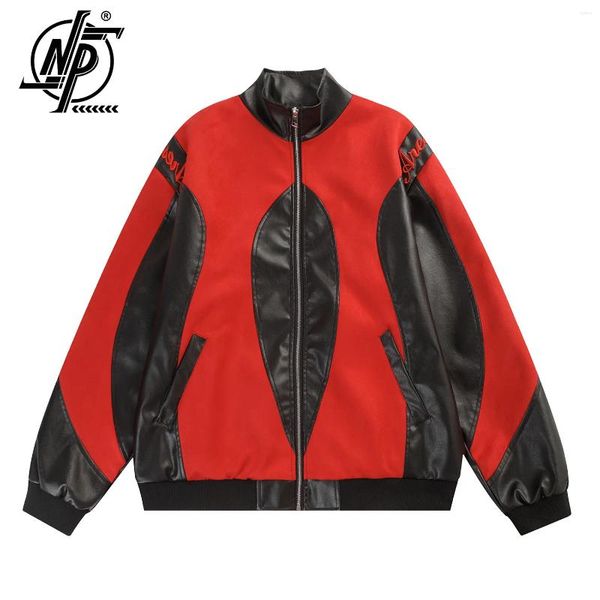 Herrenjacken Hip Hop Wildleder Baseballjacke Männer Harajuku Patchwork Leder Herbst gestickt Motorrad Unisex Bomber Outwear 2024