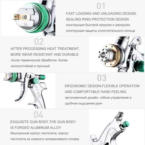 1,4/1,7/2,0/2,5 mm 600 ml professionelle HVLP -Sprühpistole plus Druckregler Home Automatic Lack Spray Gun Tool, pneumatische Werkzeuge