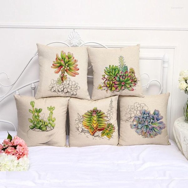 Cuscino piante succulente copertura cotone in lino di cotone decorativo sedia a federa sede quadrata 45x45 cm tessili abitativi domestici
