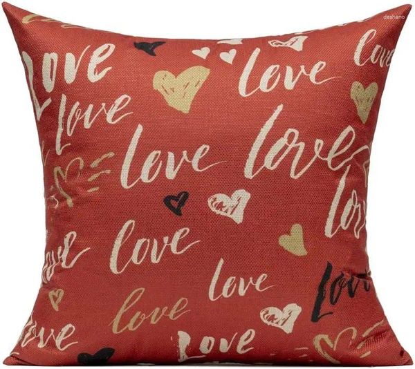Yastık Sevgililer Günü Dekoratif Yastık Kılıfı 40x40cm Kırmızı Aşk Keten Kare Kapak Romantik