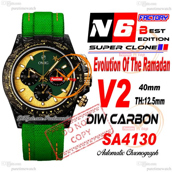 Diw Evolution of the Ramadan Carbon SA4130 Cronografo automatico Mens orologio N6F V2 Dial Nylon Strap Super Edizione Sia scheda seriale PureTime RELJ PTRX