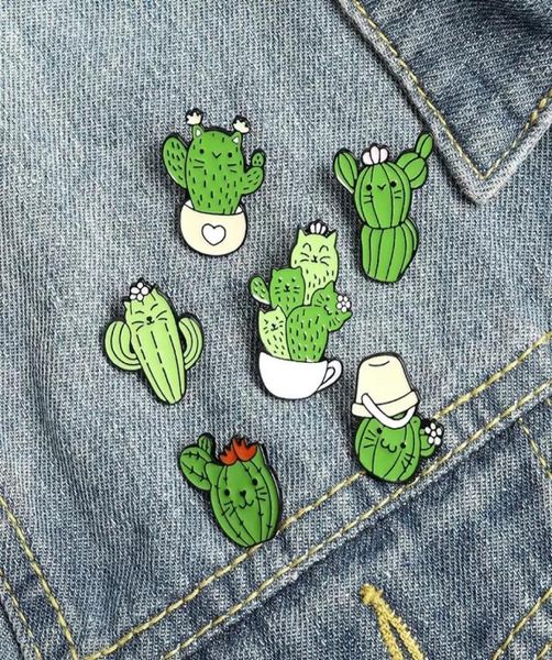 Spettame di smalto di cactus di gatto verde grazioso per spille da donna per donne accessori per gioielli di moda in metallo per spille vintage badge intero g3693565