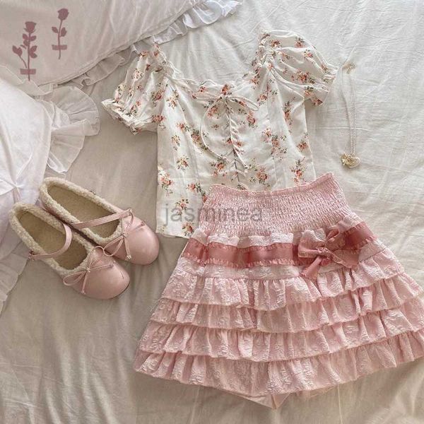 Vestidos sexy urbanos lolita bolo mini saias mulheres japonesas A-line High cintura preta plissada saia feminina kawaii amor y2k Saias de fada em camadas 2443