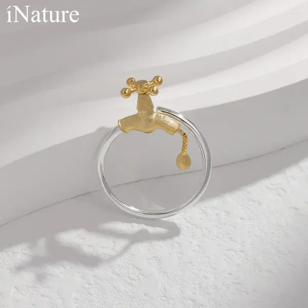 Anelli a grappolo INature Continuità Rubinetto creativo in argento sterling 925 aperto per le donne Regalo di gioielli con anello in oro 18 carati in metallo