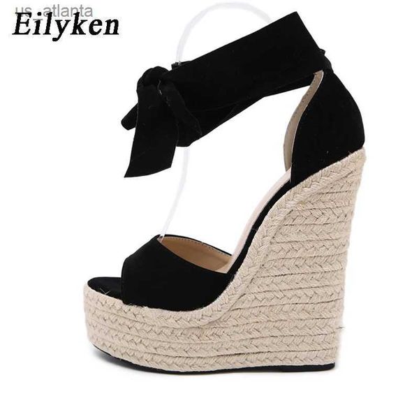 Scarpe eleganti 2024 Summer Butterfly-Knot Open Open Women Sandals Fashion Platform Solid High Heel Cedge Lace-Up Pompe H240403PAHD