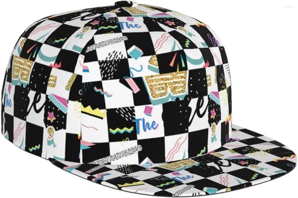 Top Caps 80s 90'lar Siyah Beyaz Yarış Damalı Düz ​​Fatura Şapkası Unisex Snapback Beyzbol Kapağı Hip Hop Style Visor Boş Ayarlanabilir