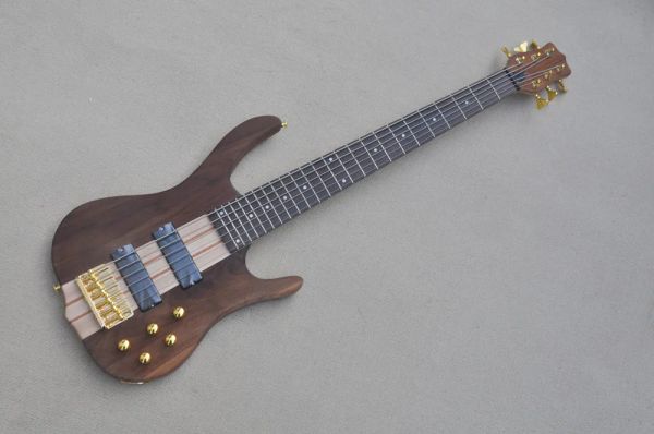 Guitar 6 Strings Electric Bass Guitar Walnut Body Neck Through, Gold Hardware, No Paint, fornisce servizi personalizzati