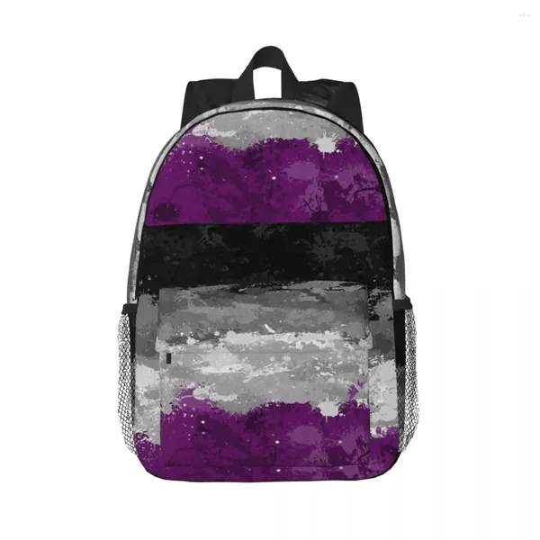 Zaino di vernice astratto Splatter Spiraggio Asexual PRIDE FLAG MODELLO BACKPACKS BOOKBAG BOOK BASSILE BASSE SCUOLA SCUCATI