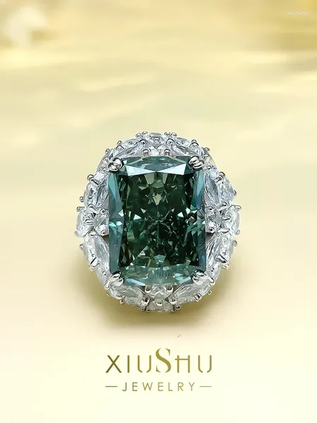 Anéis de Cluster Desejo Luxo Papalacha Carvão Verde Sterling Prata Alto Carbono Diamante Esmagado Vintage Premium Anel