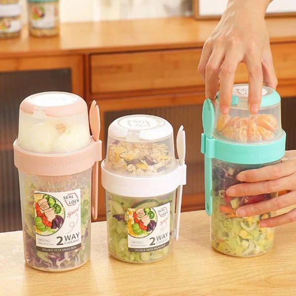 Bottiglie di stoccaggio 1 set 560/760 ml Snack Box Design a doppio strato Design per la colazione Fullata Fagro Insalata di yogurt per insalata per cibo per alimenti per la scuola Contenitore