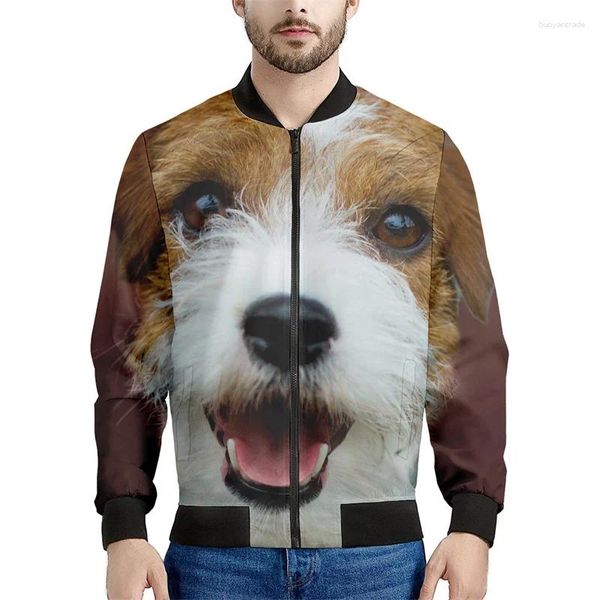 Jackets masculinos desenho animado Jack Terrier Jaqueta gráfica Men 3D Animal Pennd Zipper Spring Autumn Zip Up Bomber Sweatshirt