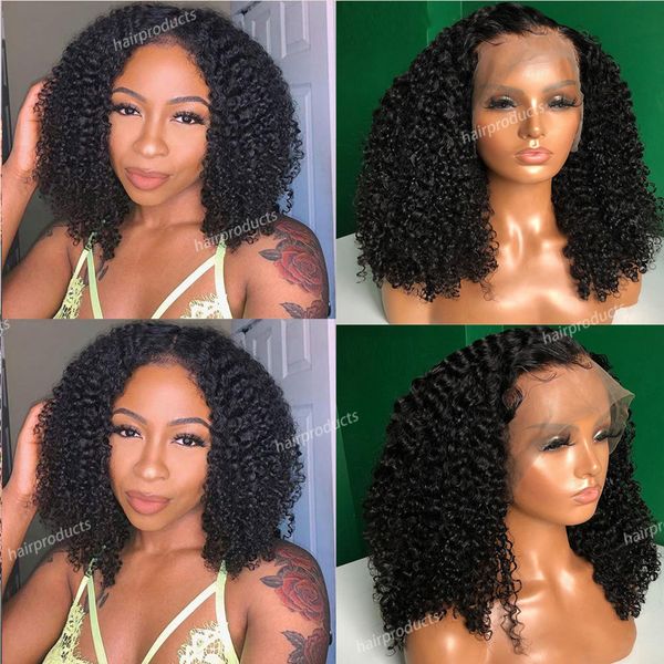 Ladas européias e americanas fibra química Lace frontal bob bob pêlo curto Mulheres negras cor natural Cabelo cacheado