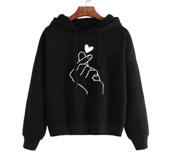 Harajuku Frauen039s Sweatshirt und Hoody Ladies Oversize K Pop Yellow Pink Love Heart Finger Kapuze Casual Hoodies für Frauen Mädchen4047238