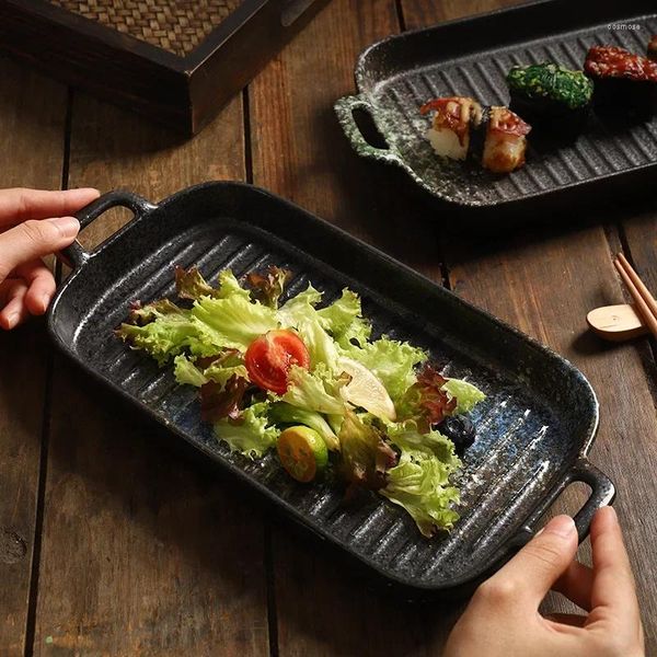 Piatti Piatto per orecchie in ceramica Sushi giapponese Pasta Piatti per la casa Stoviglie commerciali Insalata di frutta rettangolare creativa