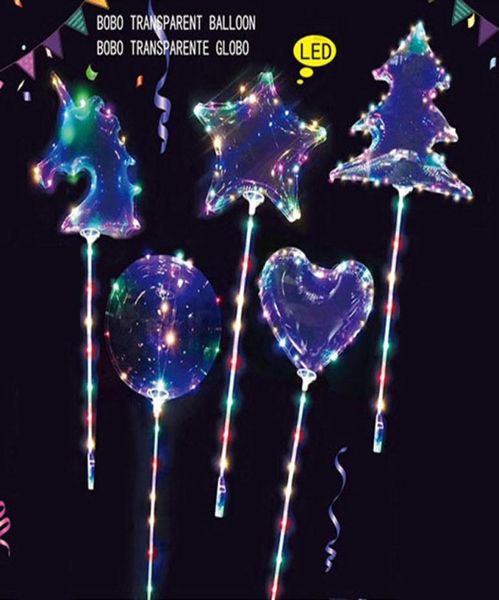 Kalp yıldızı tek boynuzlu at şekli bobo şeffaf balon şişme hava topları led ışıltılı balon doğum günü düğün partisi dekorasyonu3707736