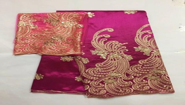 5yards Fuchsia Africano George Lace Fabric com lantejoulas douradas e 2 jardas de renda líquida francesa Conjunto para roupas JG2822346217